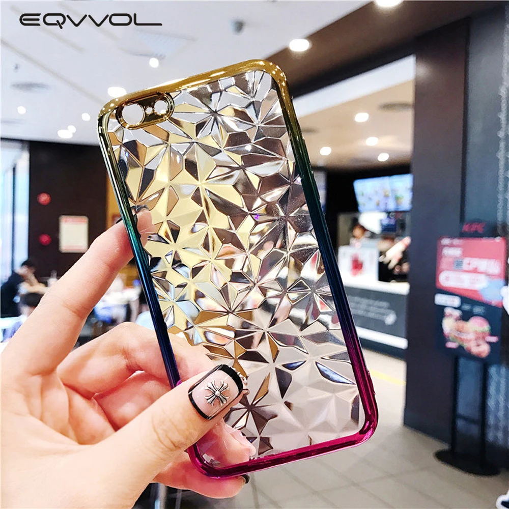 Eqvvol 3D Алмазный блестящий чехол для телефона iPhone 7 8 6 6s Plus XS MAX X XR градиентные Чехлы