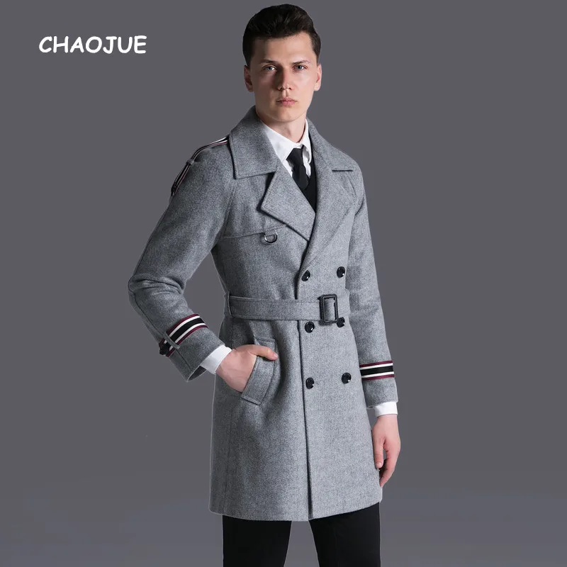 Chaojue Brand High Quality Wool Coat British Mens Medium Length Striped