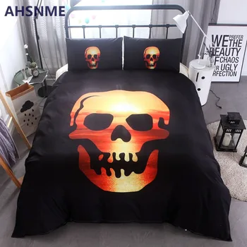 

AHSNME 3Pcs 3D Skull Nightmare Sleep Active Print Bedding Set Qualified Bedclothes Unique Design No Fading Duvet Cover USA Queen