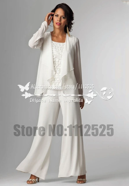 Mother Of The Bride Pant Suits With Jacket Three Piece Outfit Mother Of The Bride Pant Suits With Jacket Three Piece Outfit Chiffon White Wedding Amp1065