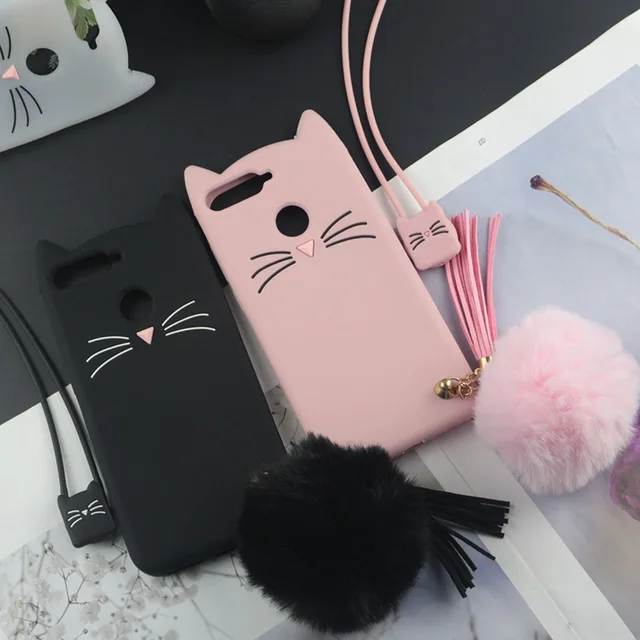 Cheap Cute 3D Cartoon Silicon Case for Huawei Honor 7C AUM-L41 Russia Case Japan Glitter Beard Cat Lovely Kitty Cover for Honor 7C Pro