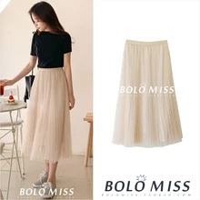 Рекомендуем Ярмарка леди плиссированная фатиновая юбка Midi Mesh принцесса Midi юбка весна-лето Jupe Femme Falda Mujer Gonne собирается