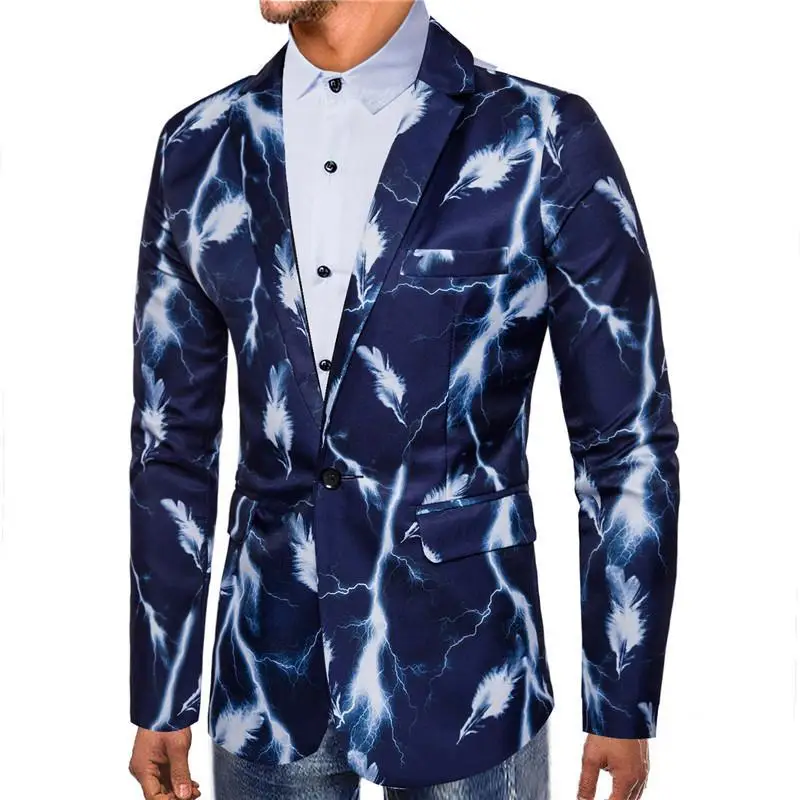

Feather Printed Long Sleeve Men Suits Stage One Button Suit Blazer Coat Jacket Tops Autumn Wedding Party Dress Blazers XXXL
