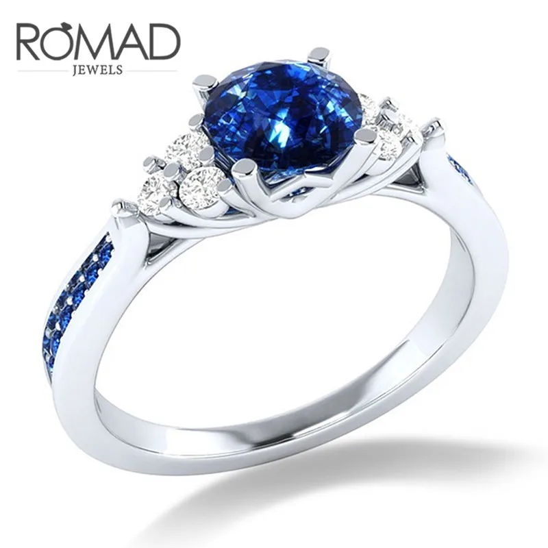 ROMAD Blue Stone Size 10 Zircon Rings Women Luxury Wedding Engagement Gift Flower Shape CZ Finger Rings engagement ring R4