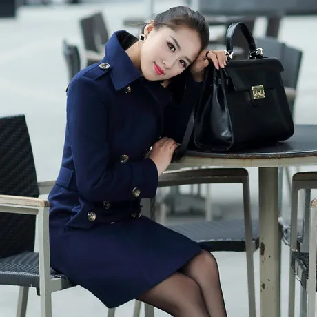 Épais Mode Manteaux Hiver S1122 Solide Laine Plus La Automne À Femmes Pardessus Longue Navy Belle Taille Nouveau Longues Manches Casual BqSZABw