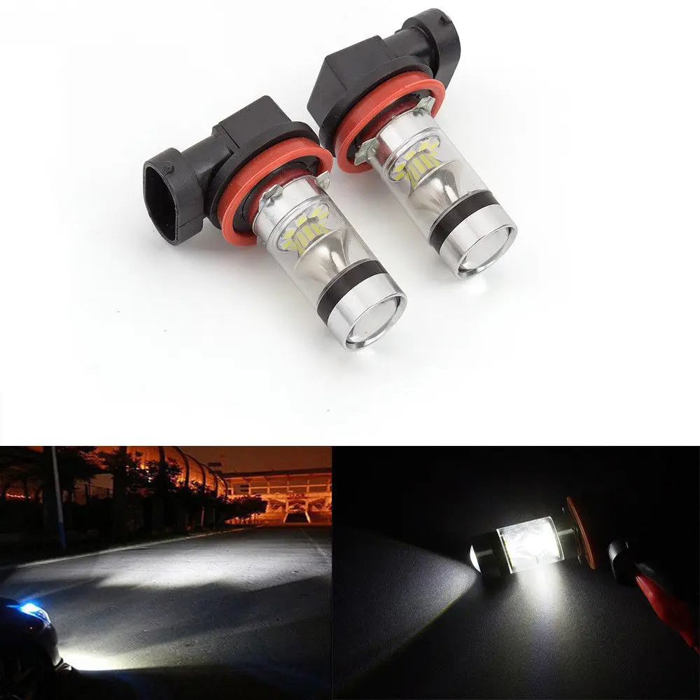 Fuleem 2PCS Super White LED Fog Light Bulbs 6500k H11 H8 H3 100W LED Fog Driving