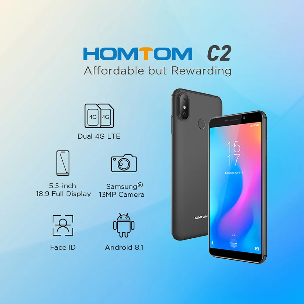 Распродажа HOMTOM C2 5,5 inch 2 GB 16 GB 3000mAh18: 9 ободок-менее Face ID 4G-LTE мобильный телефон Android 8,1 13MP двойной сзади камеры смартфон