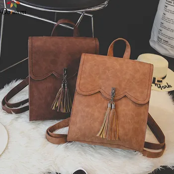 

DORANMI Classic Large Capacity Schoolbag Students Backpacks 2018 Vintage Leather Back Bag Tassel Square Shoulder Bag DJB977
