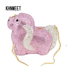 Розовые вечерние сумки золотистого цвета розовый милый питомец собачка форма клатч вечерние сумки розовый cyrstal Диаманте ручной работы клатч вечерние сумки SC060