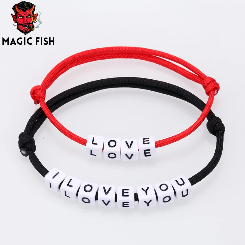 

Letter Bracelet Couple Simple Charm Bracelets Black Red Colour Minimalist Adjustable Rope String Lucky Bracelet Lovers Jewelry