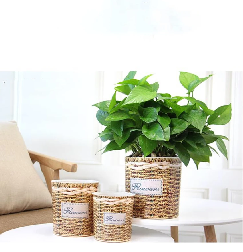 

Round imitation willow flower pot Plastic Creative Garden Plants Spring Bonsai Pot Holder Auto Absorb Water Flowerpot Home Decor