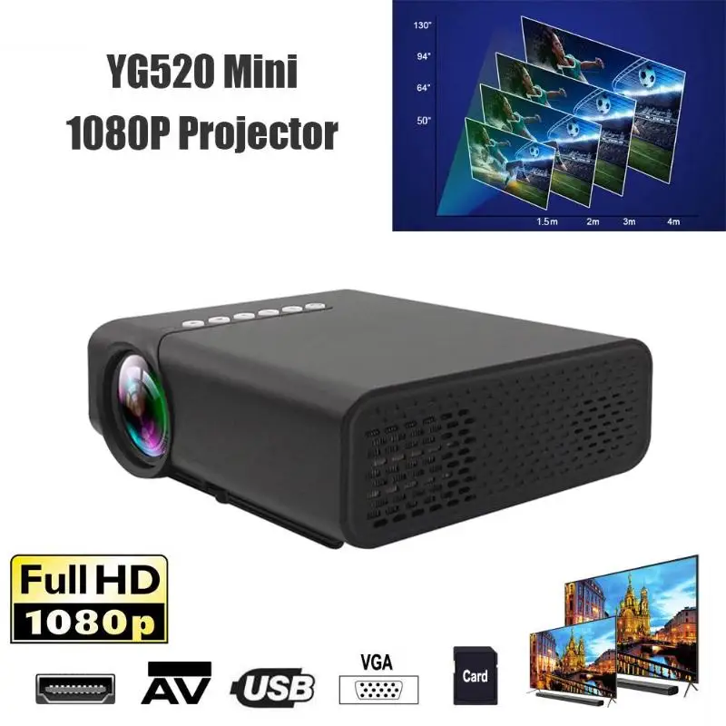 

YG520 Mini HD 1920*1080P Projector US EU Plug Smart Home Theater System USB/VGA/HDMI Movie Video Projectors support 23 languages