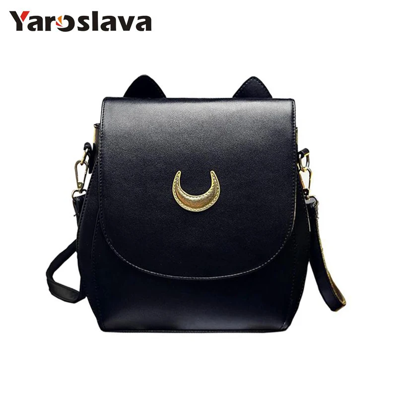 New Sailor Moon Black PU Leather Backpack Women Shoulder Rucksack 2018 School Bags for Teenage Girls
