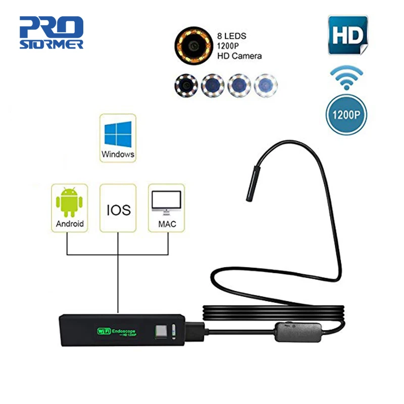 

PROSTORMER Endoscope WIFI Borescope 1200P HD HardWire Semi-Rigid Camera for Android iPhone IP68 iOS Inspection Camera 7