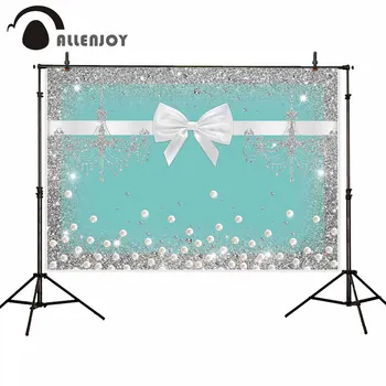 

Allenjoy Blue jewelry photography background Diamond white bow silver chandelier backdrop photo stuidio birthday party photocall