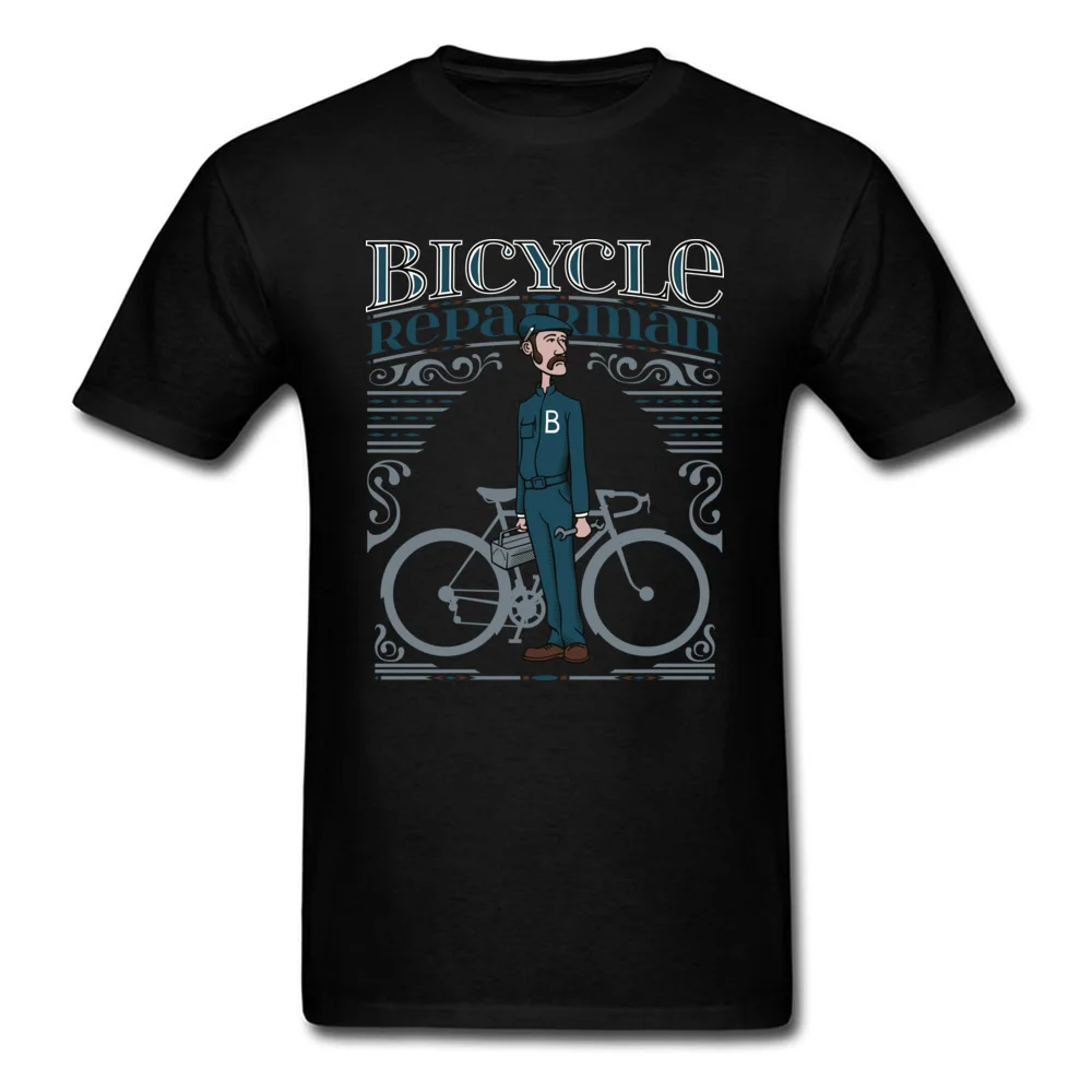 Bicycle Repairman T Shirts Custom Short Sleeve Cheap O-Neck 100% Cotton Tops Shirts Casual T Shirts for Men Mother Day Bicycle Repairman black