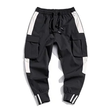 Хип хоп мужские уличные мульти-карманы мужские s тактические черные брюки карго спереди Ruched Пряжка ремень карманы панковские штаны LBZ124