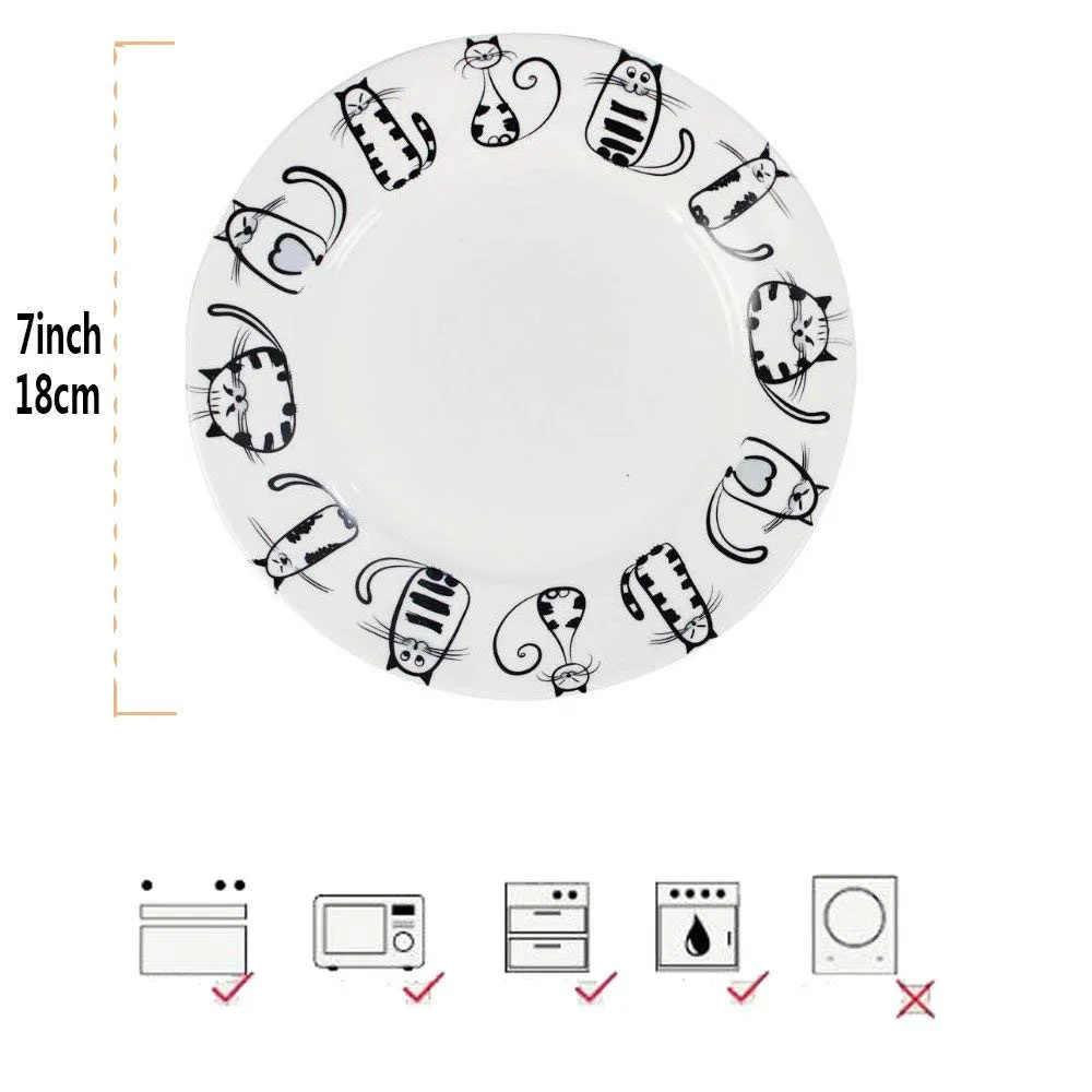 Super Cute Cat Ceramic Plate Dinner Plate Dessert Plate Appetizer Plate Salad Dish Steak Plate Service Plate for Party Kitchen Birthday Wedding Catering Meow Porcelain 7inch2 - 