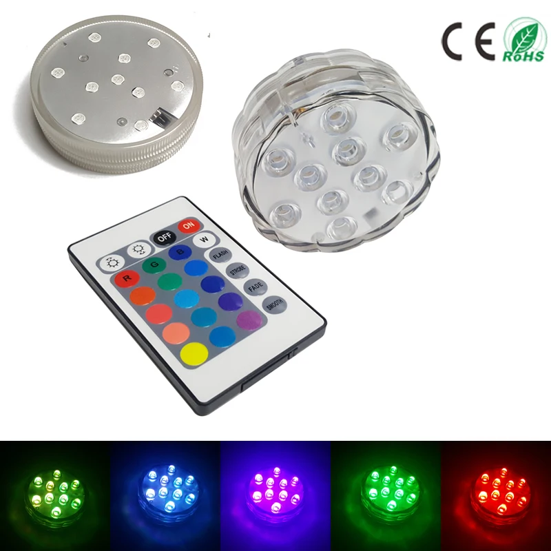 

10 Led Remote Controlled RGB Submersible Light Battery Operated Underwater light Lamp Tea Vase Bowl Outdoor Garden Party Decroat