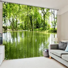 Luxury Elegent 3D green lake Photo Printing Blackout font b Window b font font b Curtain