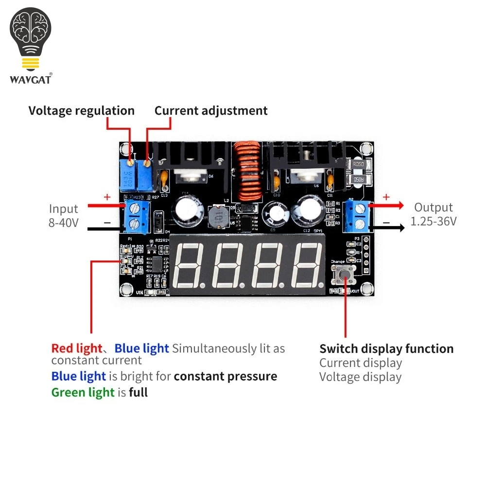 

VHM-101 Digital display DC DC 5A 180W Adjustable CC CV Step-down Power Supply Battery Charging Module Voltage ammeter LED Driver