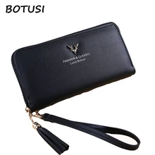 BOTUSI Fashion Christmas Deer PU Leather Women Wallets High Quality Designer Zipper Long Wallet Wristlet Handbags Long Money Bag deer detail pu bag