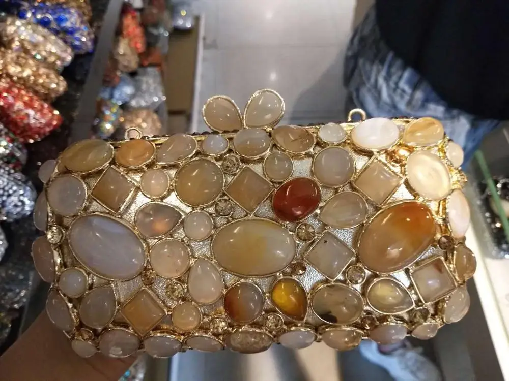 Boutique De FGG женский клатч Кошелек вечерняя сумочка Клатчи роскошный синий бирюзовый агат камень кристалл минодьер сумка свадебная сумочка - Цвет: 3 Crystal Bag