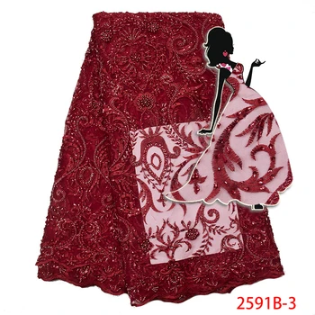 

best selling 2019 Products High Quality Handmade Beads Tulle Lace Fabric French Embroidered Tulle Lace Fabric AMY2591B-1