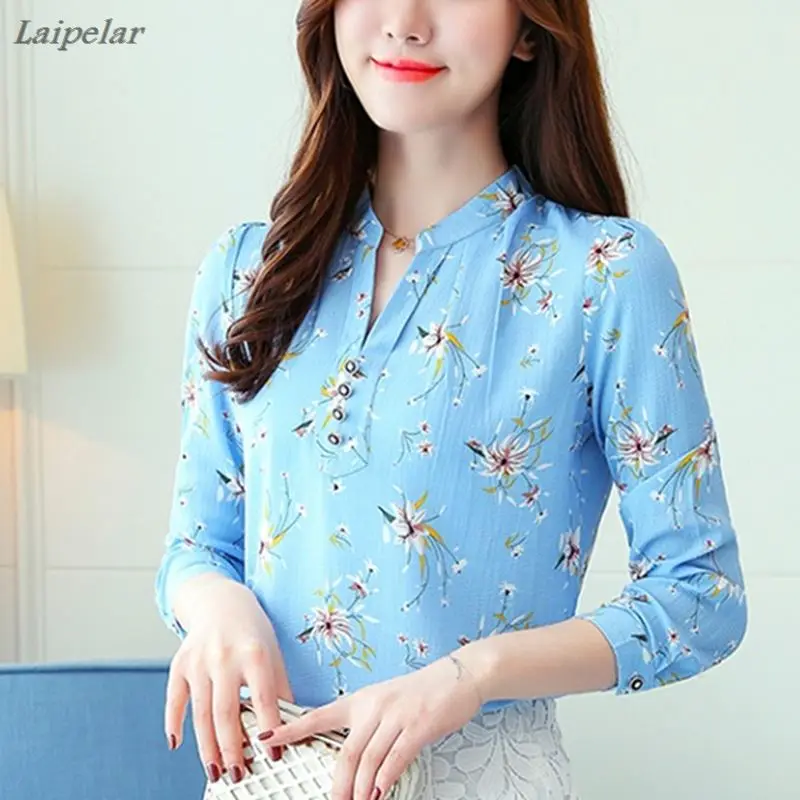 

Fashion Women Blouse Shirts 2018 New Chiffon Print Plus Size Office Long Sleeve Tops Female Clothing White Shirt Blusas Feminine