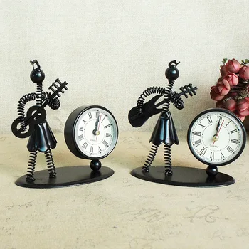 

Creative beautiful girl instrument playing iron man clock office desk decoration retro clock creative office desk accessories