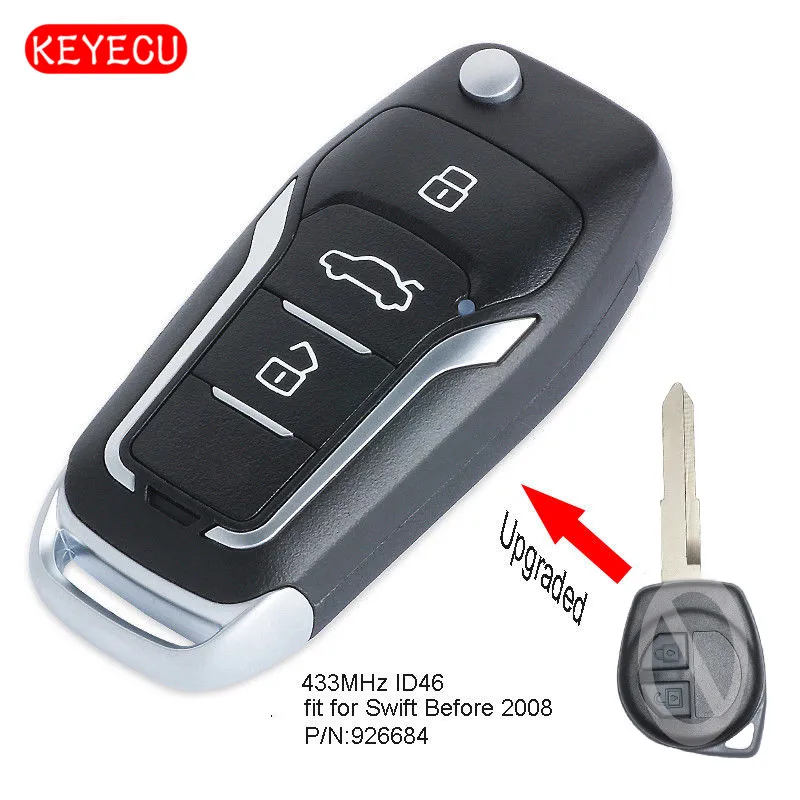 Keyecu обновленный дистанционный ключ с чипом ID46 433 МГц для Suzuki Swift Grand Vitara до 2008 года |