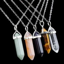 Hot Sale Bullet Shape Natural Stone Necklace Women Real Crystal Gem Stone Pendant Necklaces for Women