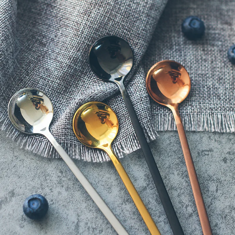 

Glod Silver 18/10 Stainless Steel Coffee Round Tea Dinner Spoon For Yogurt Ice Cream Dessert Picnic Kitchen Accessories