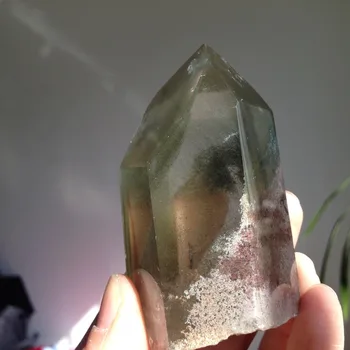 

264g AAA++++ Clear Rock NATURAL Green Phantom Mountains Crystal Polished Healing Point Wand for HALLOWEEN DECORATION