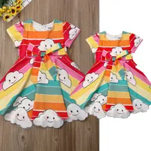 Г. Яркая платье-облако маленьких прекрасный для маленьких девочек короткий рукав Пышное Платье принцессы вечерние детские летние Платье с радугой