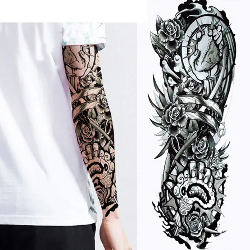 4 Piece Body Art Temporary Tattoo Colorful Animals Watercolor Painting Drawing Decal Waterproof Full Arm Big Large Fake Tattoo (15)