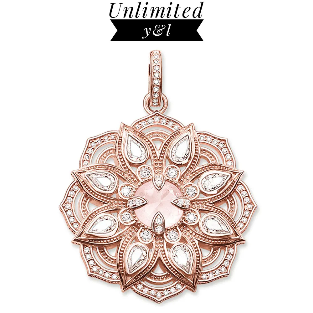 

Pink Lotus Flower Multilayer Pendants for Necklace Women Rose Gold Thomas Style 925 Sterling Silver Fashion DIY Jewelry 2019 New