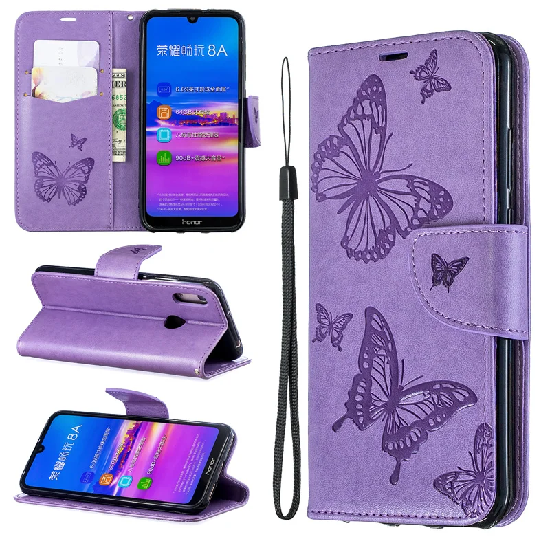 

New Butterfly Flip Case For Huawei Y6 Pro 2019 Cover Leather Wallet Bag For Funda Honor 8A Case Y6 2019 Mobile Phone Book Coque<