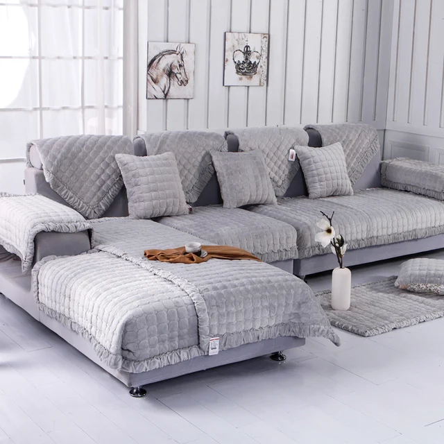 Fleeced Fabric Sofa Cover European Style Soft Modern Slip Resistant Fleeced Fabric Sofa Cover European Style Soft Modern Slip Resistant Slipcover Seat Couch For