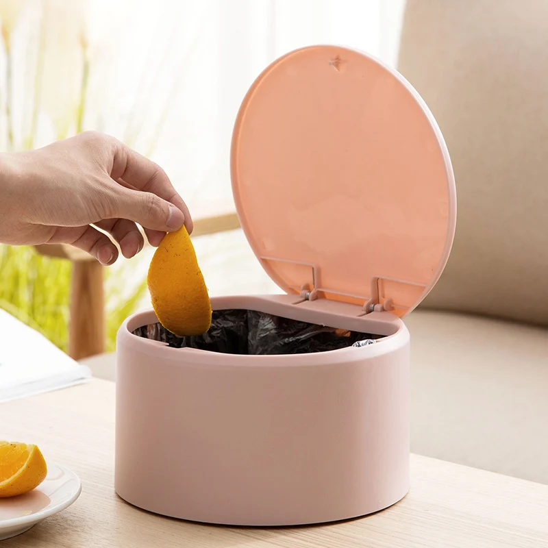 

Office Desktop Trash Can Waste Bins Plastic Garbage Cleaning Barrel Home Garbage Organizer Box Table Pressing Type Dustbin