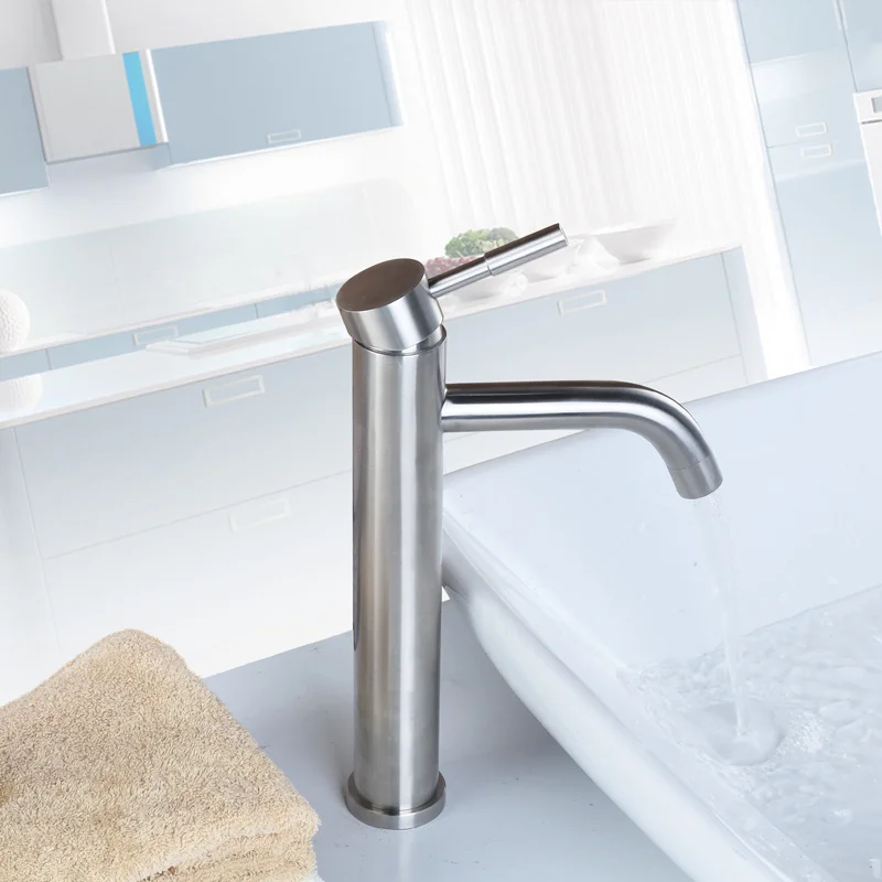 

304 Stainless steel basin faucet stage basin bathroom sink basin heightening puckering bibcock of cold and hot water faucets