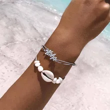 2 шт./компл. ретро многослойная оболочка письмо ручной вязаный кожаный кулон браслет набор женский креативный пляж вечерние ювелирные изделия подарок