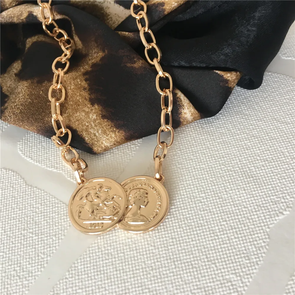 

2019 Chic Gold color Twin Coin Collar Necklace for women Feminist high quality