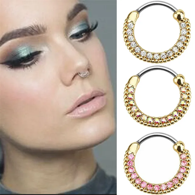 Surgical Steel Titanium Silver Plated Crystal Nose Ring faux septum