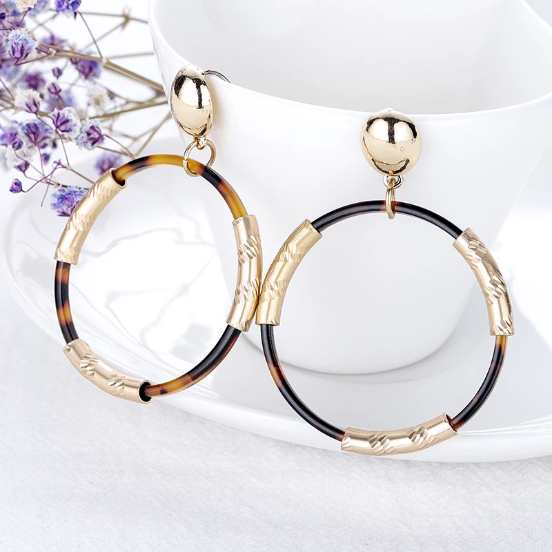 

Fashion Big Earings Tortoiseshell Earrings Boho Alloy Resin Block Leopard-print Geometric Oval New Women Stud Earrings Jewelry