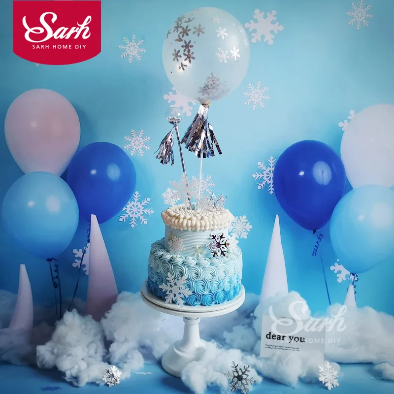 

Christmas White Silver Snowflake Confetti Balloon Transparent Ball Tassel Cake Topper for Party Decoration Dessert lovely Gifts