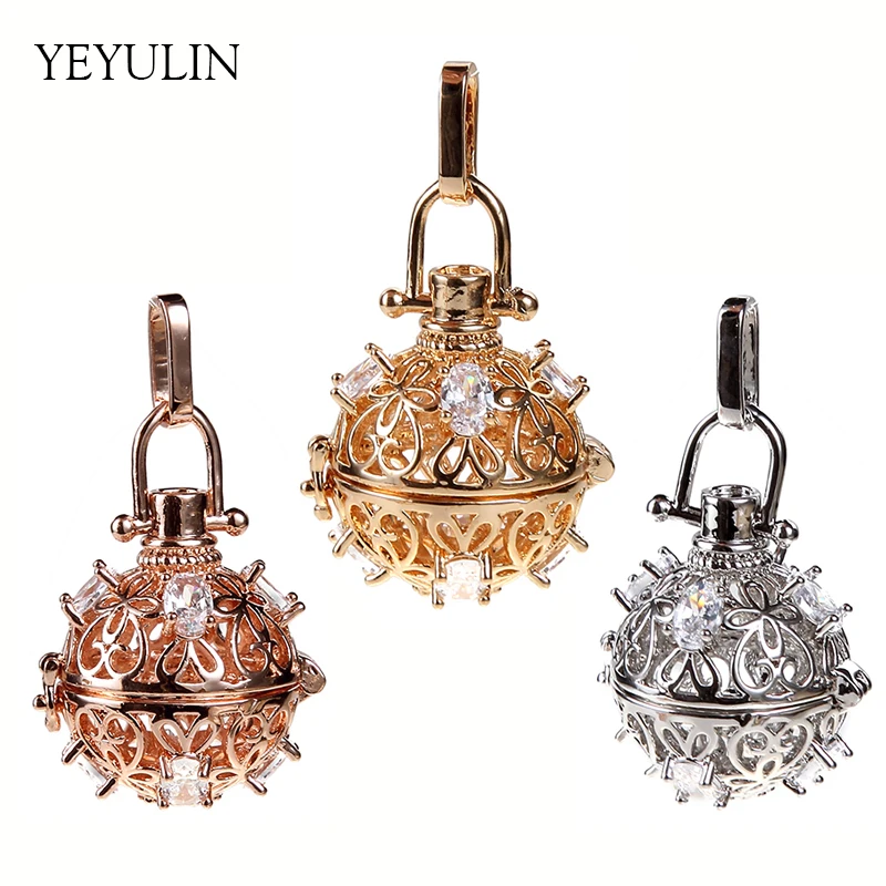 

1pcs New Exquisite Inlay Bling Crystal Beads Cage Pendant Woman Men Essential Oil Diffuser Necklace Pendant Jewelry Making