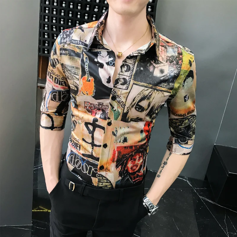 

Spring and Summer 2019 Men's Five-Sleeve Shirt Medium-men Short sleeve shirt Social Flower Shirt A236-1965-P55
