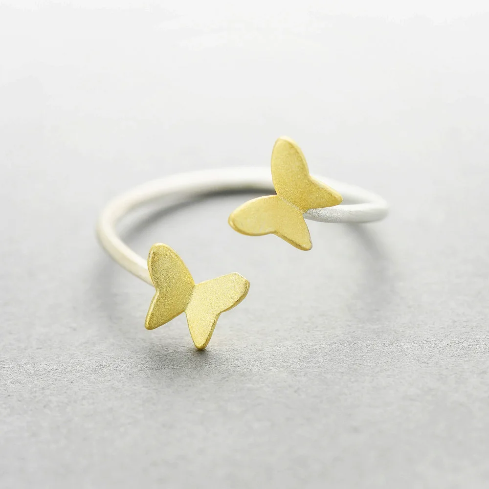 butterfly open Rings 100% Sterling 925 silver Jewelry Vintage Adjustable rings for women girl gift