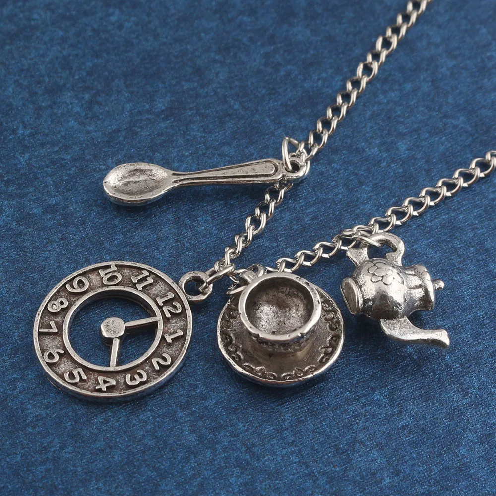 

Fashion jewelry Alice in Wonderland Necklaces kettle Bottle Wine Cup wrist watch Women Men Beer Party Gift